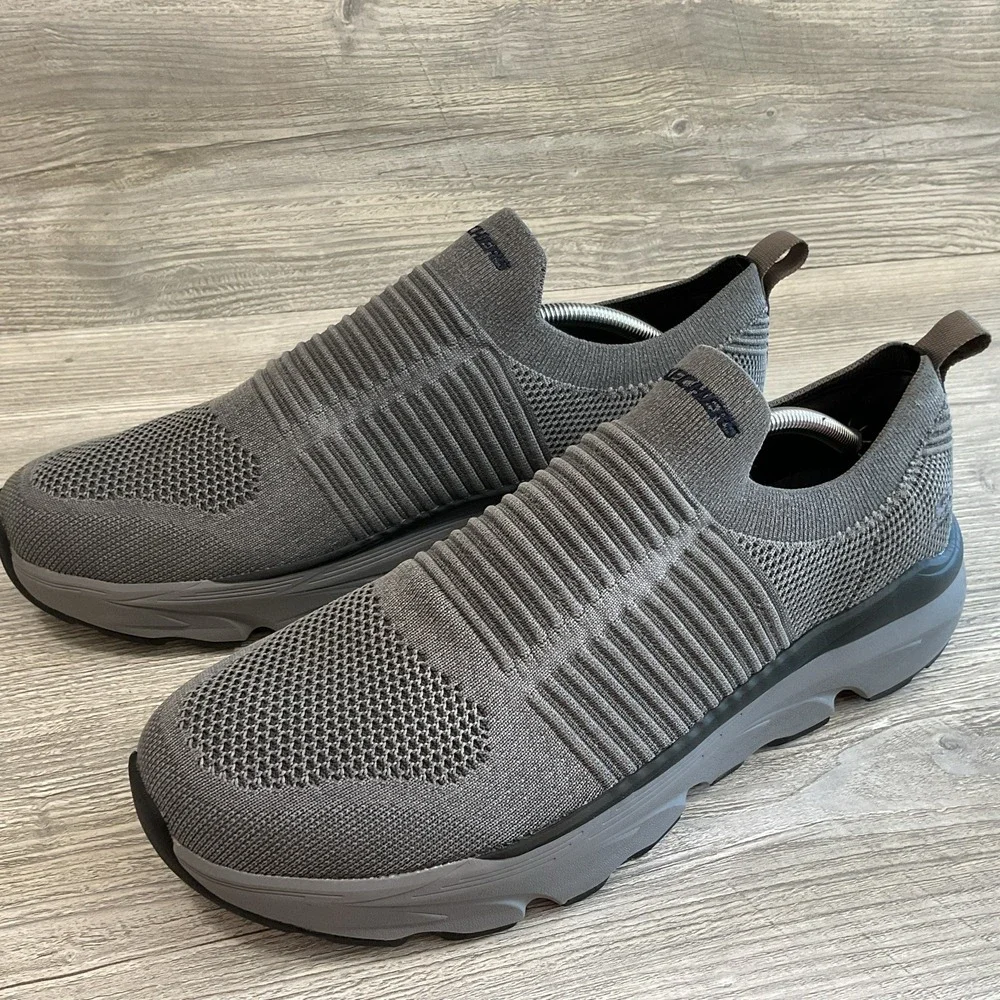 Skechers Mens Size 13 Grey Mesh Relaxed Fit Goga Mat Arch Walking Slip On Shoes